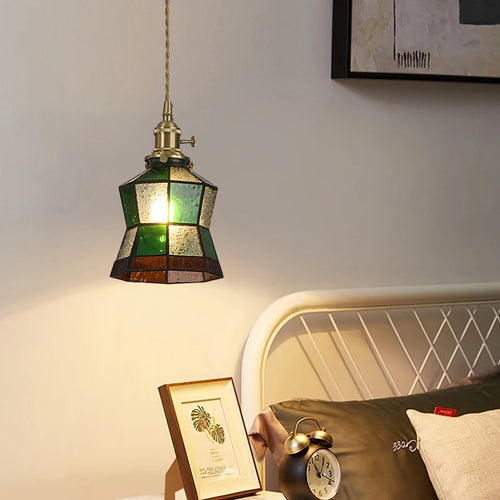 Luxury antique glass and brass pendant chandelier - vue 5 sur 15