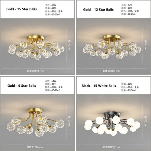 Sandyha LED star chandelier with glass and crystal ball - vue 5 sur 18
