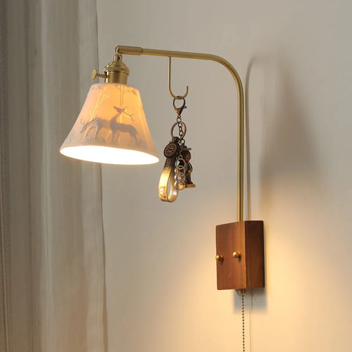 Chinese style ceramic wall light with pull switch - vue 7 sur 9