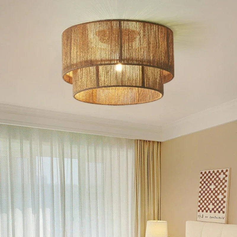 Retro woven rattan chandelier for warm country decor