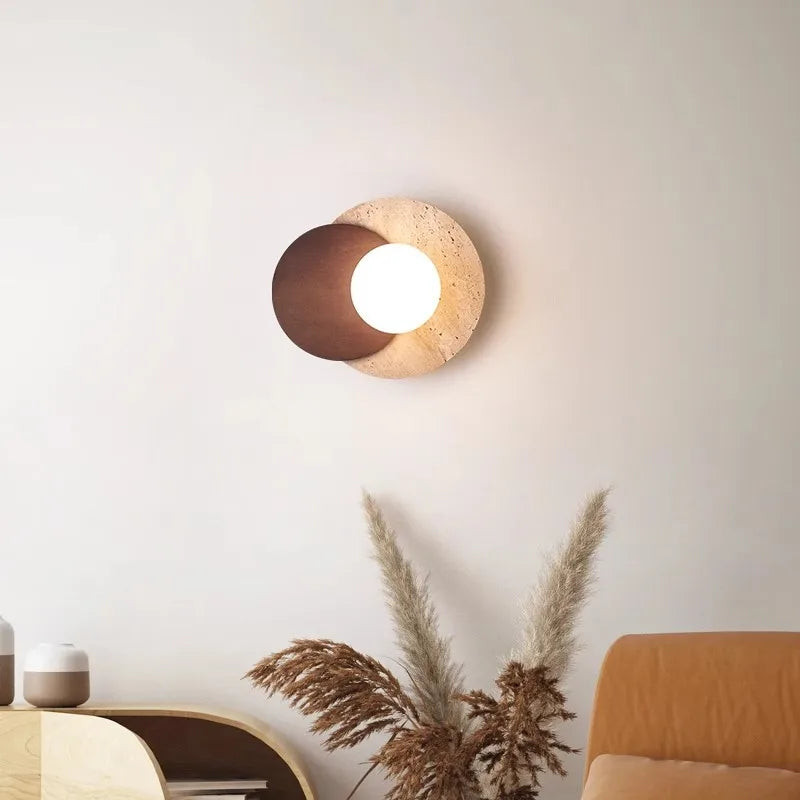 Nordic LED wall light in stone and wood
