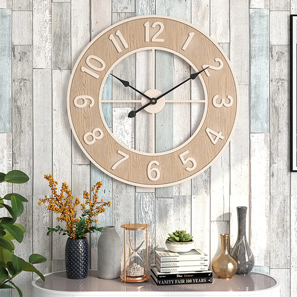 silent wood grain wall clock for home decor - vue 6 sur 7