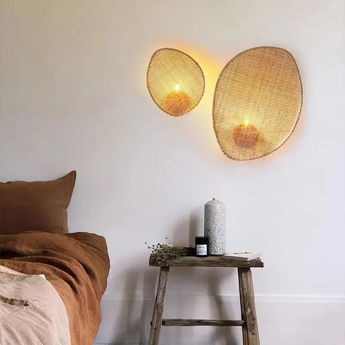 Wabi sabi woven rattan wall light for Japanese decor - vue 3 sur 15