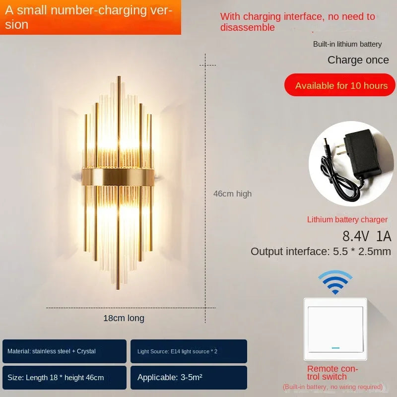 Modern luxury rechargeable crystal wall light