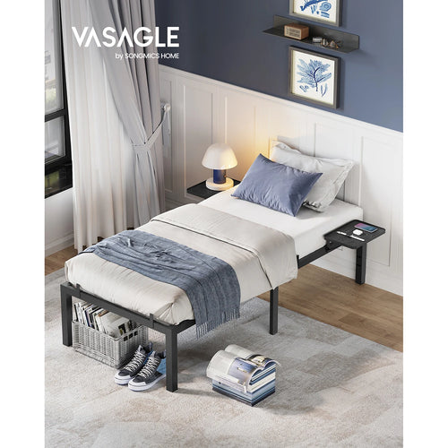 VASAGLE Single Bed Frame, Metal Bed Frame, with Bedside Shelves, Guest Bed Frame, for 90 x 190 cm Mattresses, Easy Assembly - vue 2 sur 7