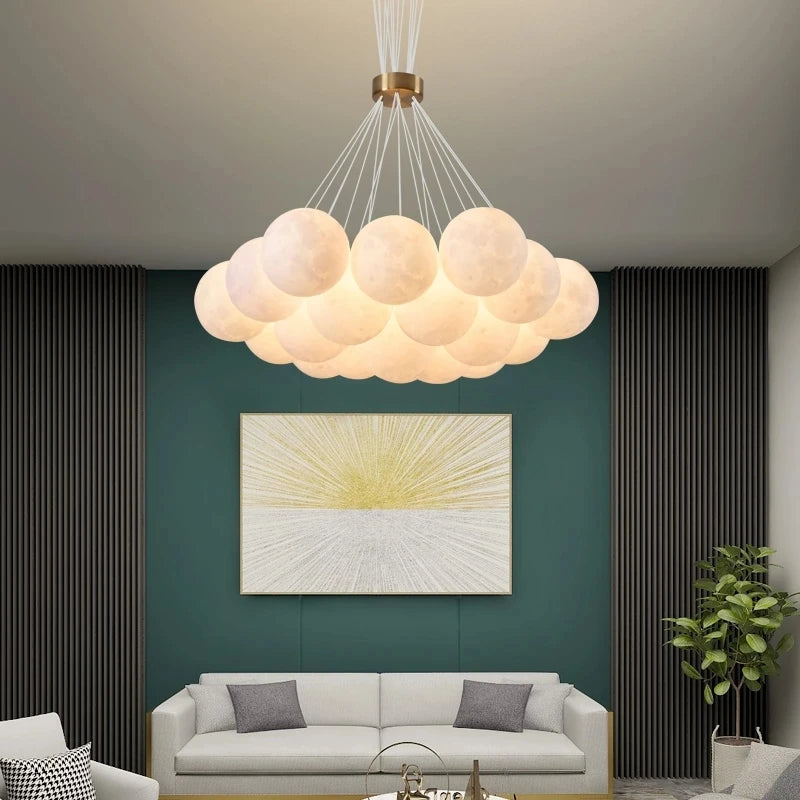 Nordic glass ball planet moon 3D printed creative chandelier - vue 3 sur 12
