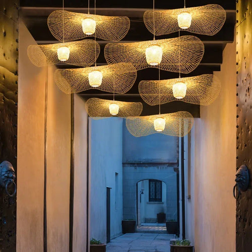 Japanese style bamboo pendant light for creative decor - vue 5 sur 7