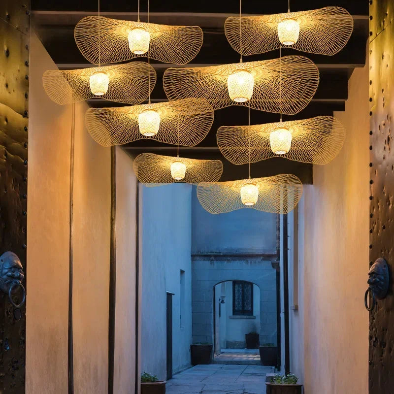 Japanese style bamboo pendant light for creative decor - vue 5 sur 7
