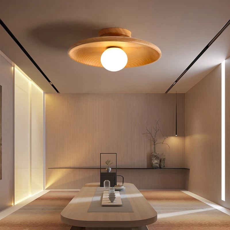 Nordic round wooden ceiling light for cloakroom, bedroom, study, hallway, children's room, home interior, high quality lighting