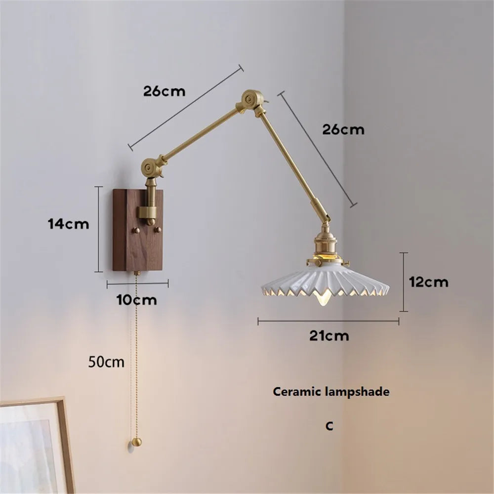 Vintage ceramic and brass swing arm wall light