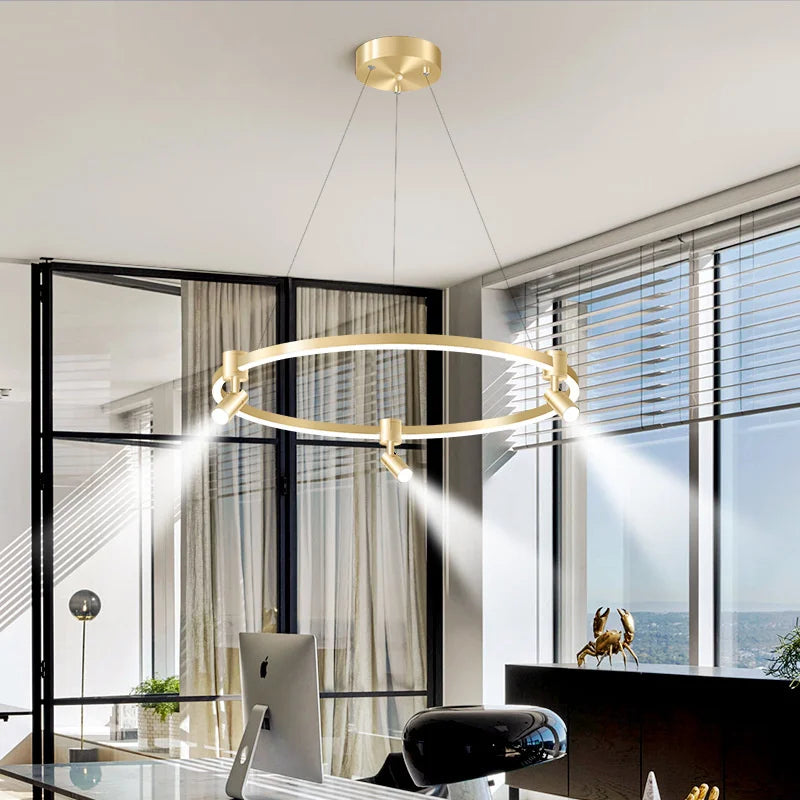 Modern ring pendant light with decorative spotlights for the home