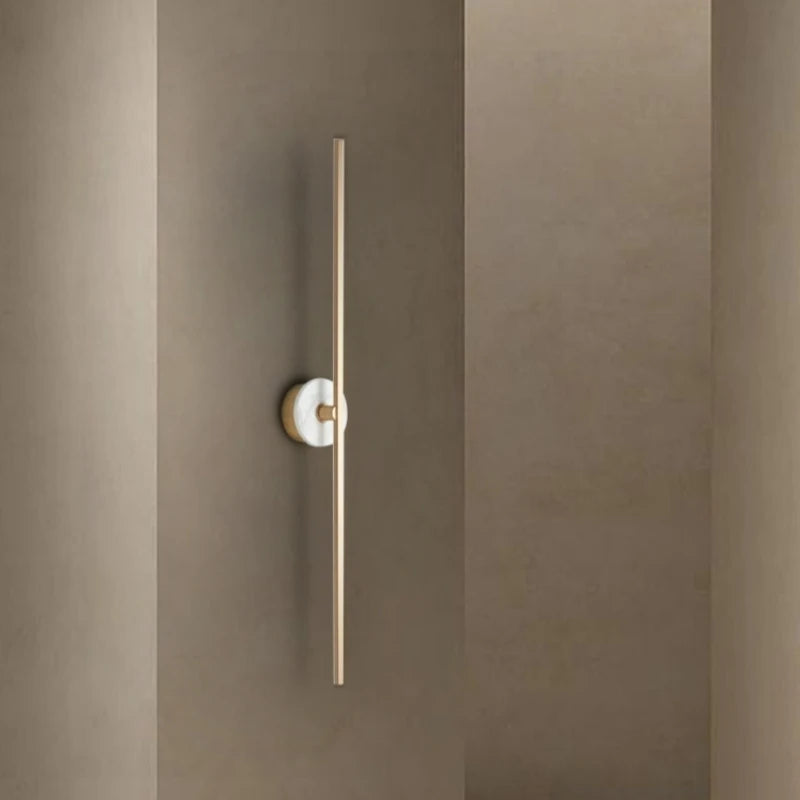 Minimalist natural marble wall light with brass line