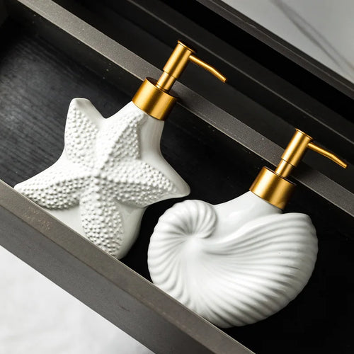 starfish ceramic bottle for lotion and soap - vue 2 sur 10