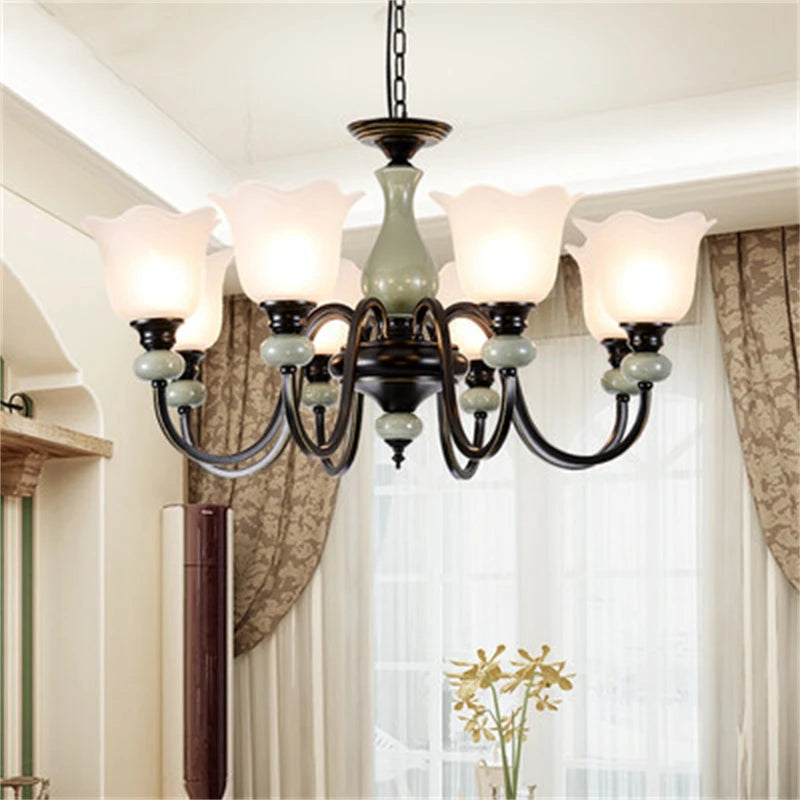 Vintage ceramic chandelier American style classic indoor lighting - vue 3 sur 12