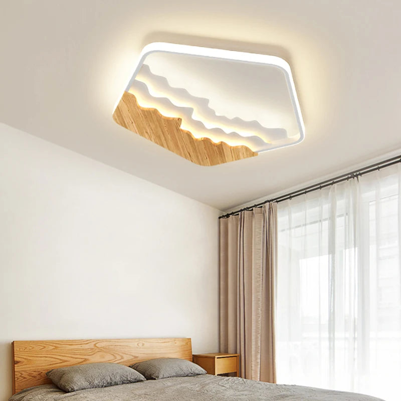Modern minimal wood style ceiling light for the whole house - vue 6 sur 11