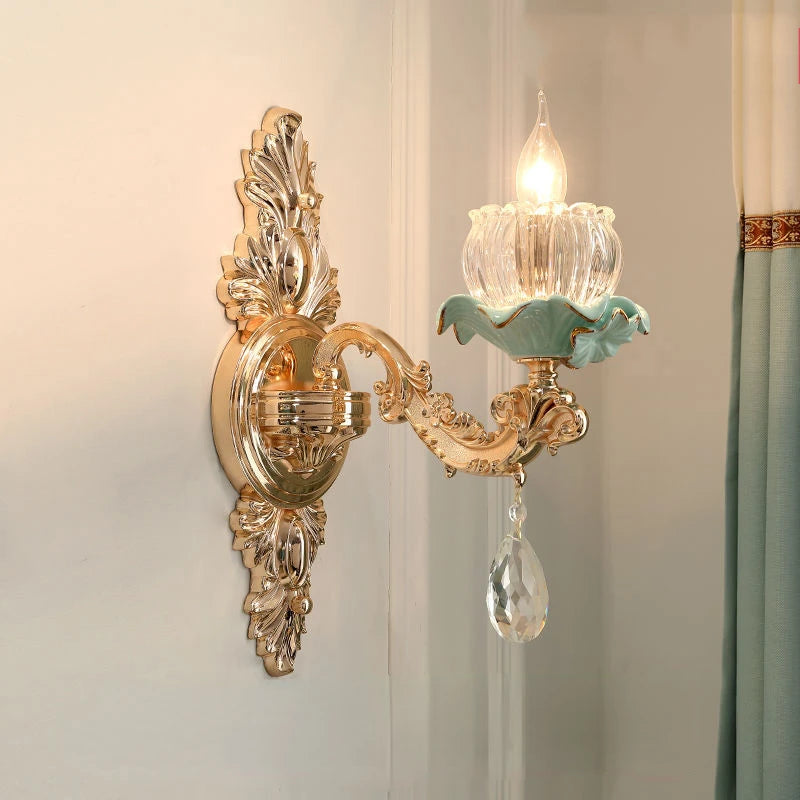 Modern luxury European retro crystal and ceramic chandelier - vue 4 sur 13
