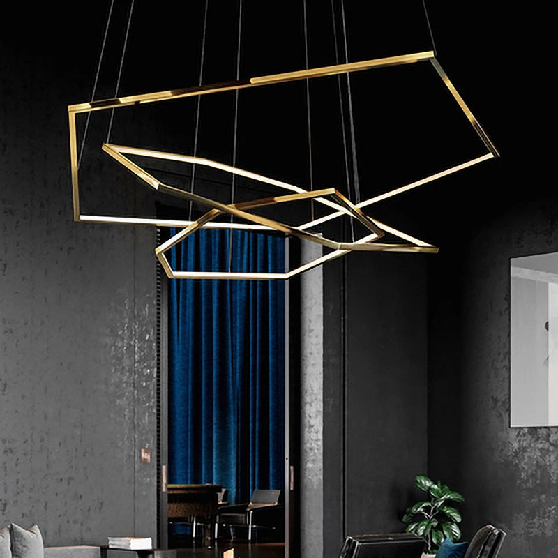 Minimalist luxury gold geometric chandelier with LED - vue 4 sur 14