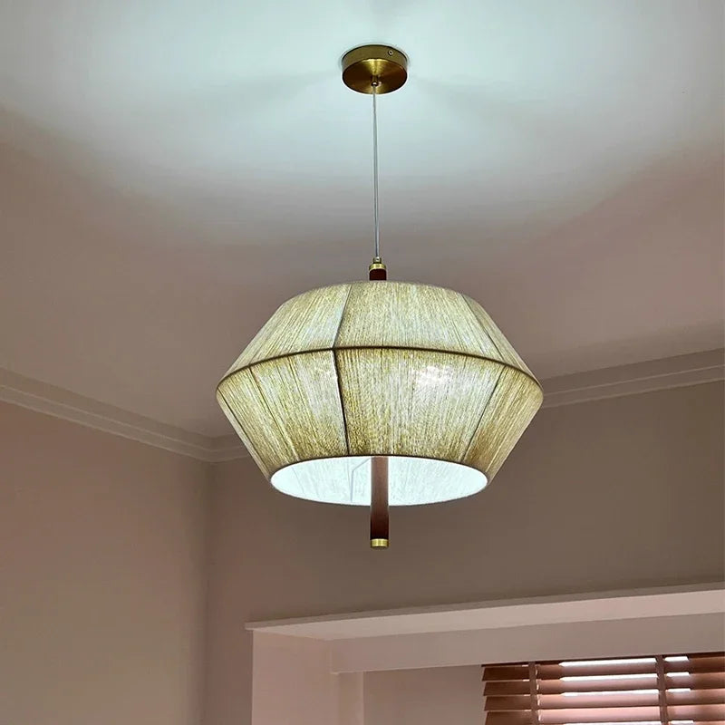 Nordic retro hemp rope and rattan LED pendant light - vue 6 sur 9