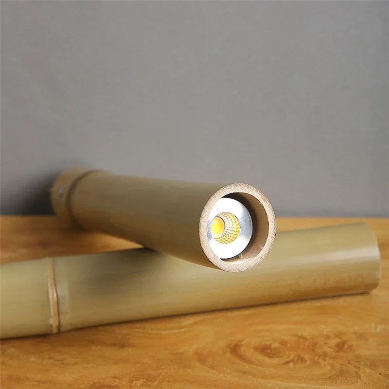 Minimalist Chinese style bamboo pendant light LED - vue 6 sur 7