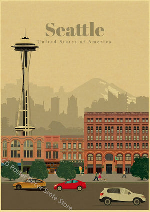 affiche vintage des monuments des villes du monde