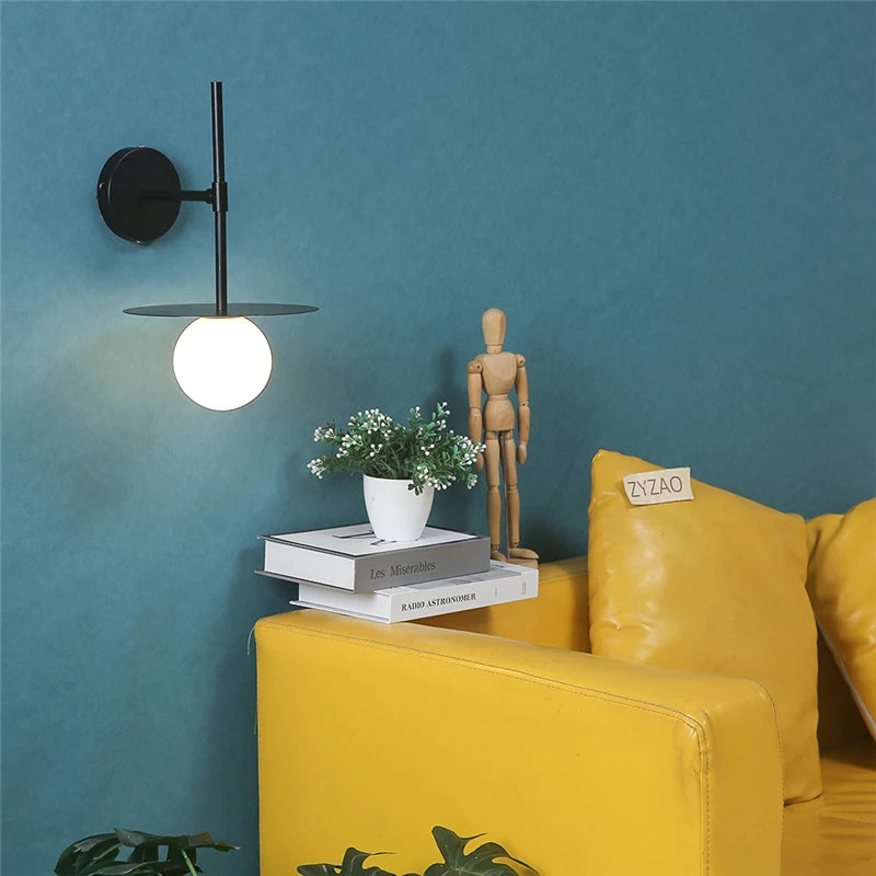 Customisable circular iron and glass LED wall light