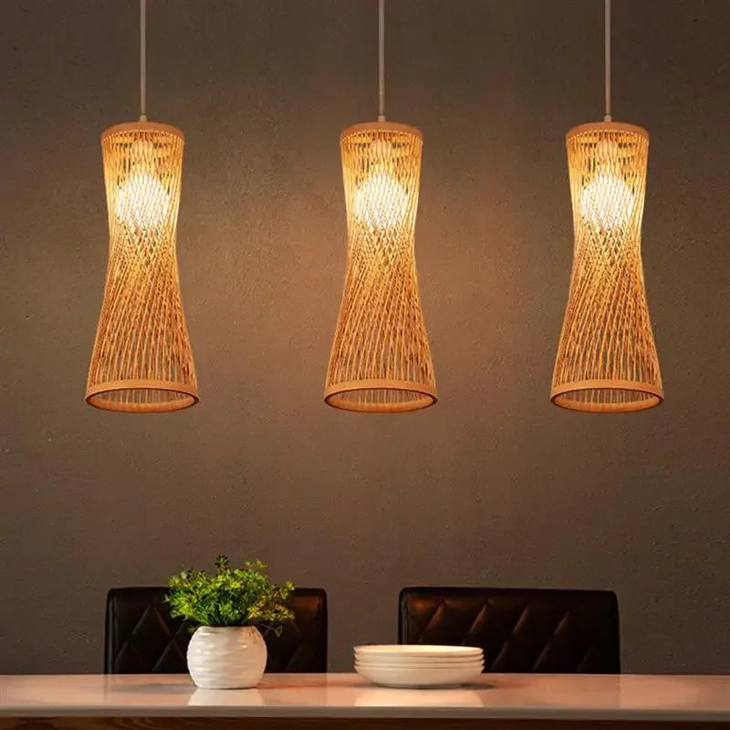 Japanese bamboo chandelier with Chinese style woven rattan