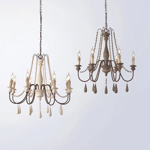 Retro wood chandelier for elegant interior decor - vue 3 sur 16