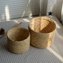 round woven straw storage basket with multipurpose lid