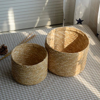 round woven straw storage basket with multipurpose lid
