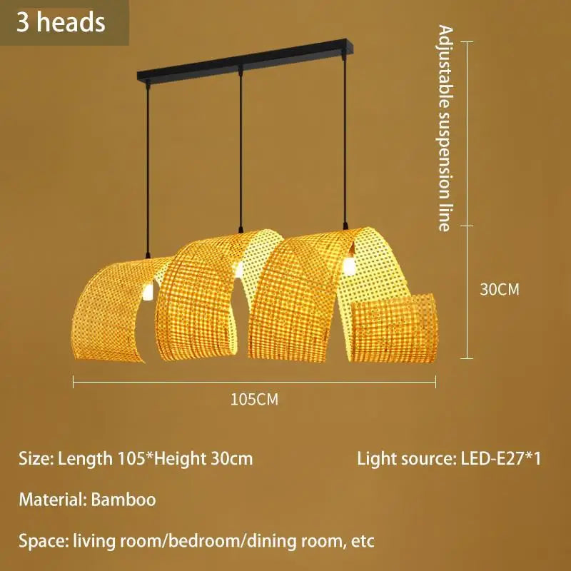 Japanese style bamboo chandelier for zen Asian decor - vue 7 sur 11