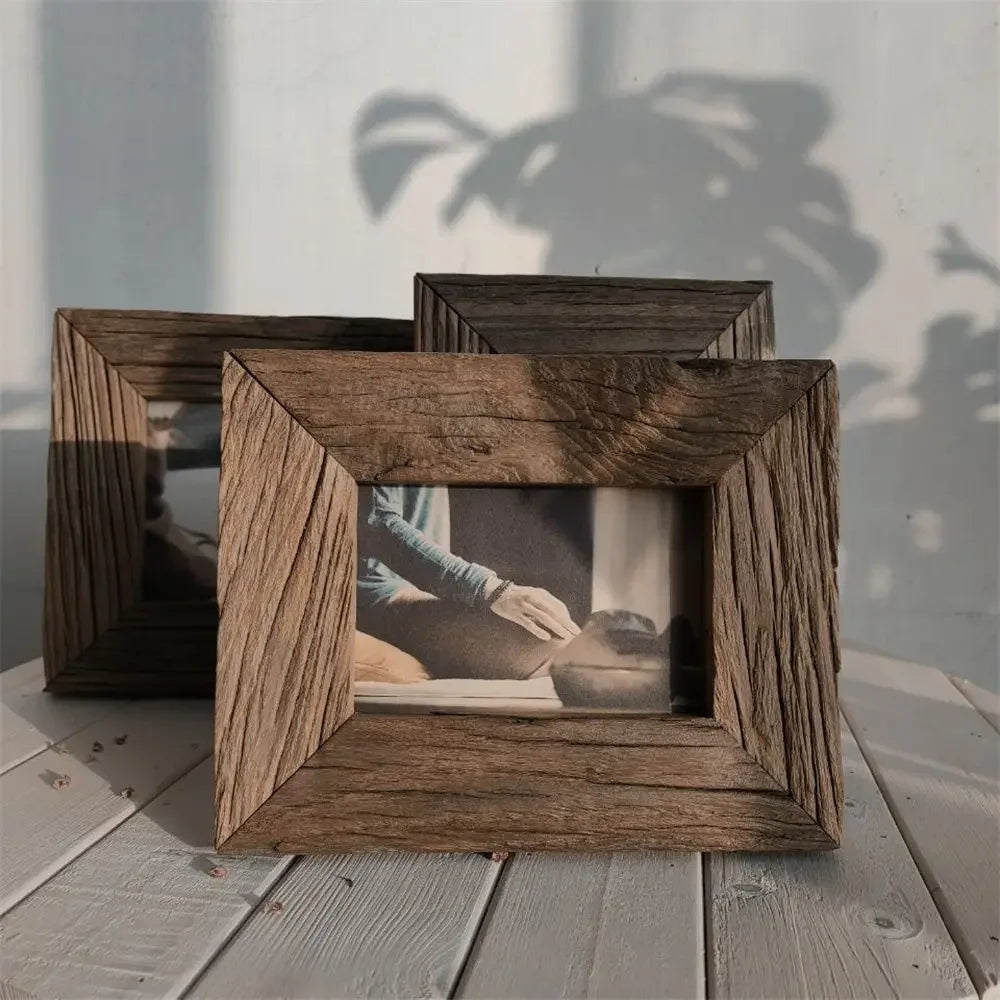 Vintage weathered solid wood photo frame