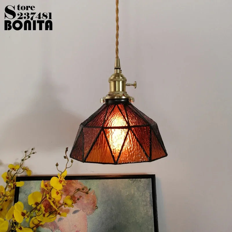 Pure glass pendant light with wave copper design - vue 4 sur 9