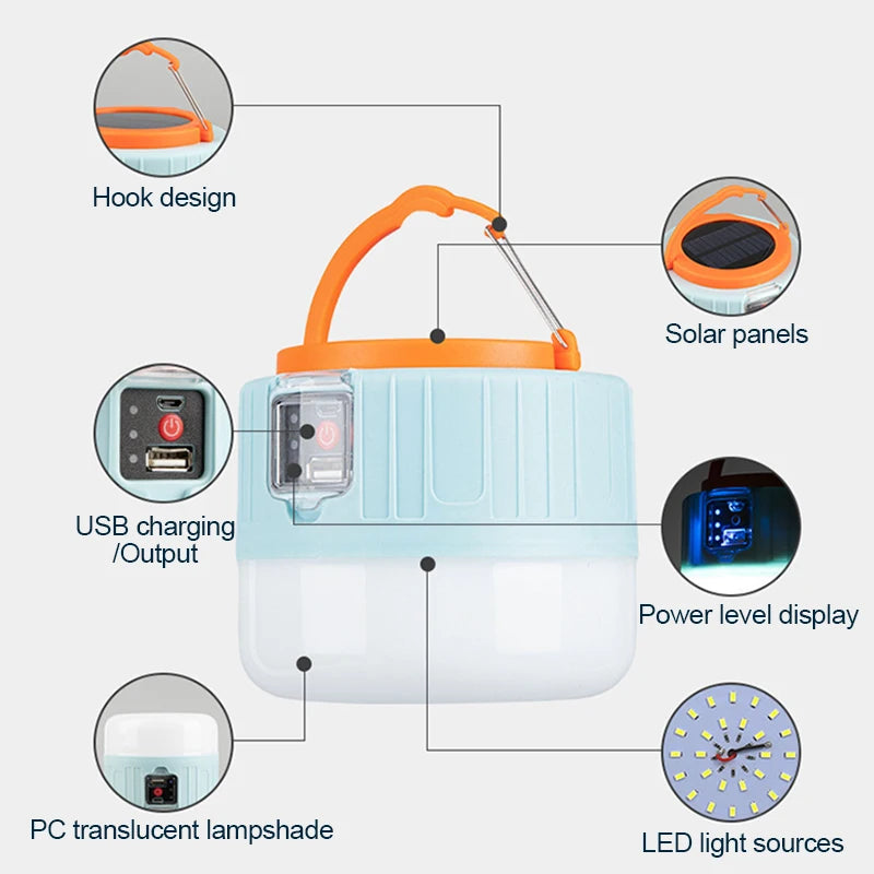 lampe de camping solaire led étanche rechargeable pour activités en extérieur - vue 4 sur 9