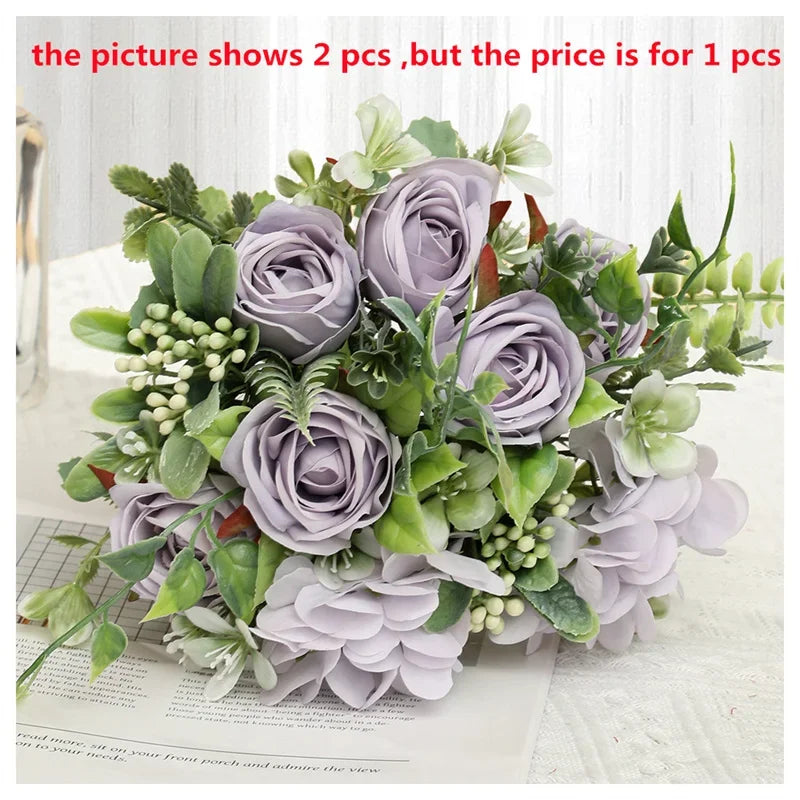 Artificial roses and hydrangeas bouquet decorative for valentine's day - vue 13 sur 14