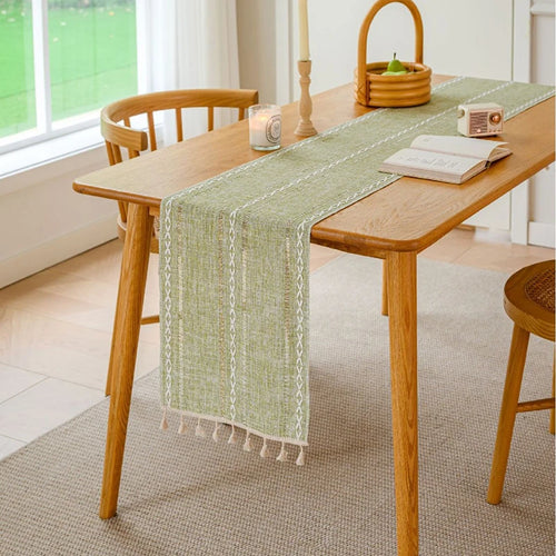 Boho braided table runner with fringes farmhouse style