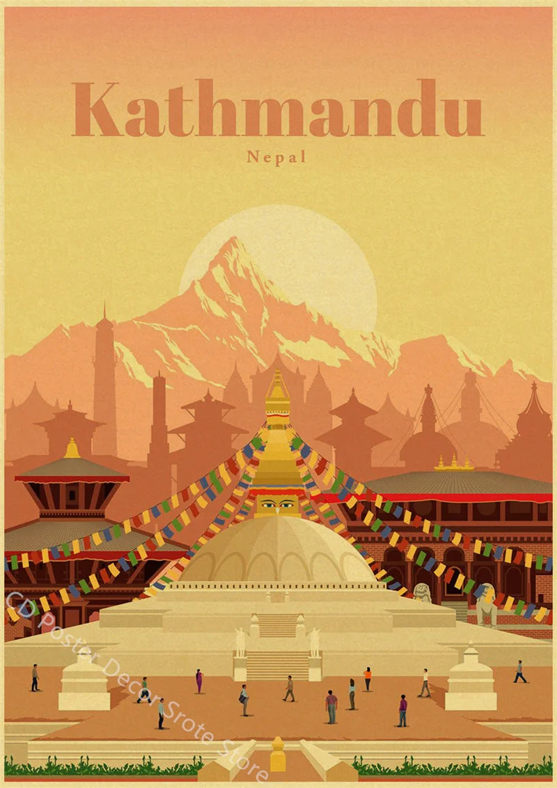 Vintage world cities travel poster art print