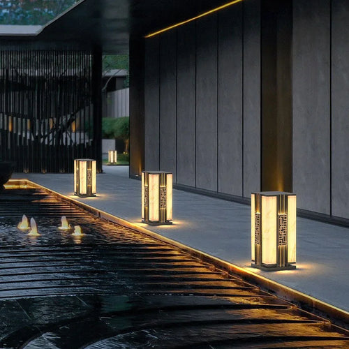 Decorative solar outdoor lamp with marble effect for garden - vue 4 sur 8