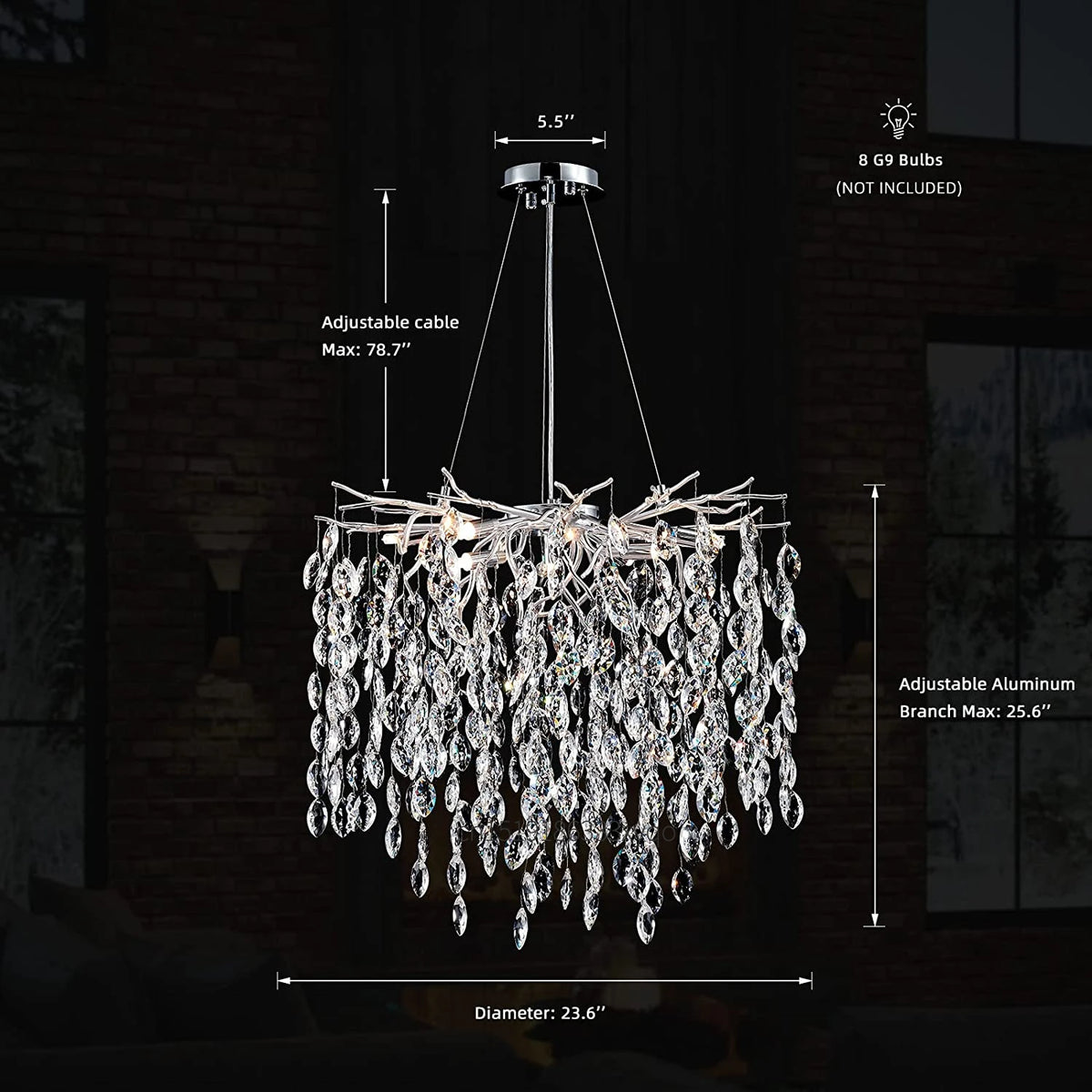 Luxury crystal chandelier with LED branches for modern interiors - vue 13 sur 14