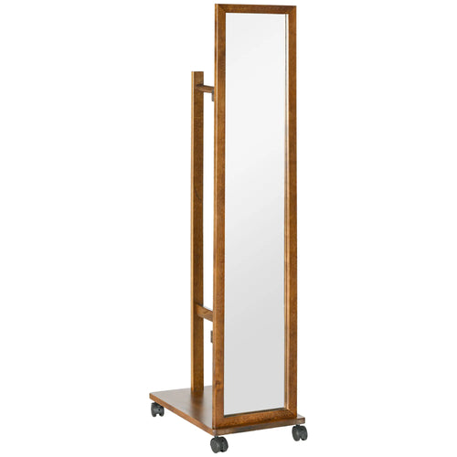 HOMCOM full body mirror with wheels bar shelf 35.5x49.5x167.8 cm Walnut - vue 2 sur 7