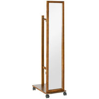 HOMCOM full body mirror with wheels bar shelf 35.5x49.5x167.8 cm Walnut