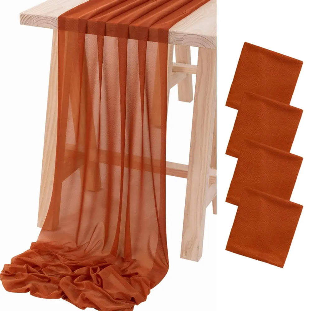 Set of 4 sheer boho chiffon table runners