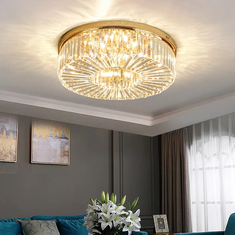 Gold modern crystal chandelier LED ceiling light for living room - vue 3 sur 10