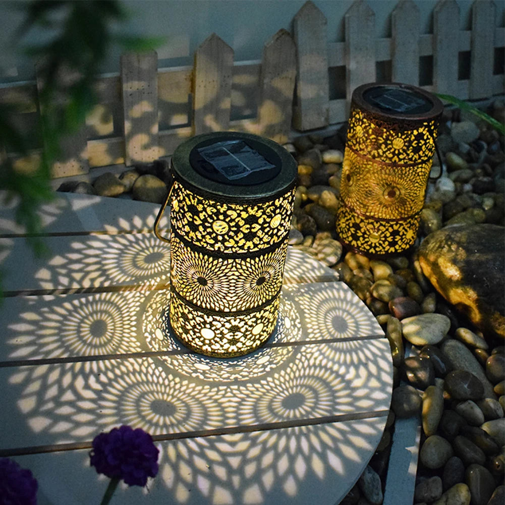 retro iron hanging solar lantern for garden