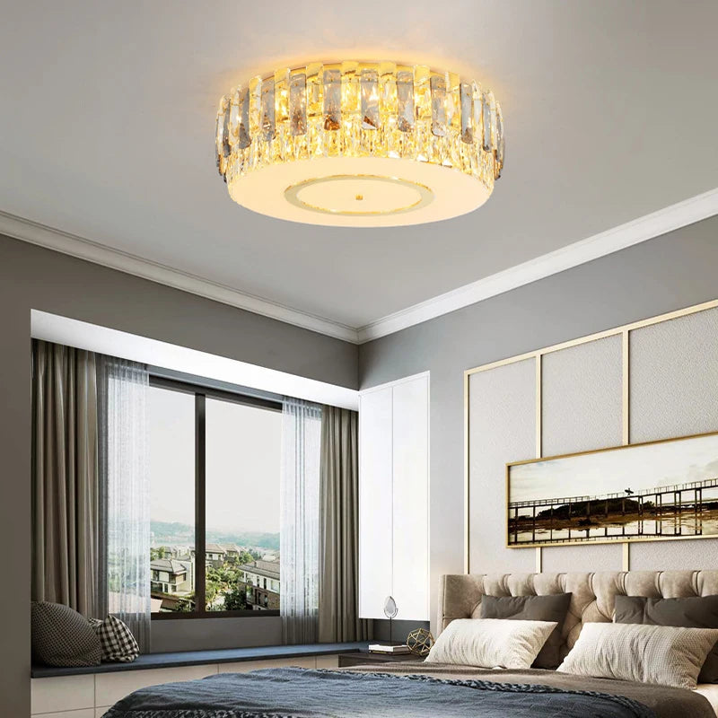 Modern round dimmable LED crystal glass chandelier in silver