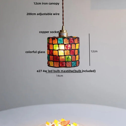 modern adjustable colored glass pendant light with wooden wire - vue 4 sur 25