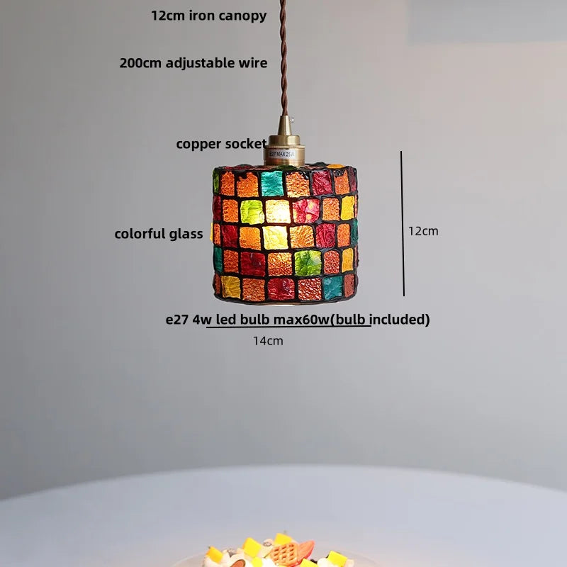 modern adjustable colored glass pendant light with wooden wire - vue 3 sur 25