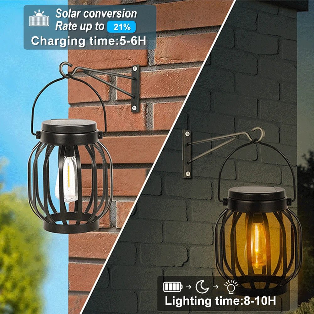 Vintage waterproof metal solar hanging lantern for garden or patio