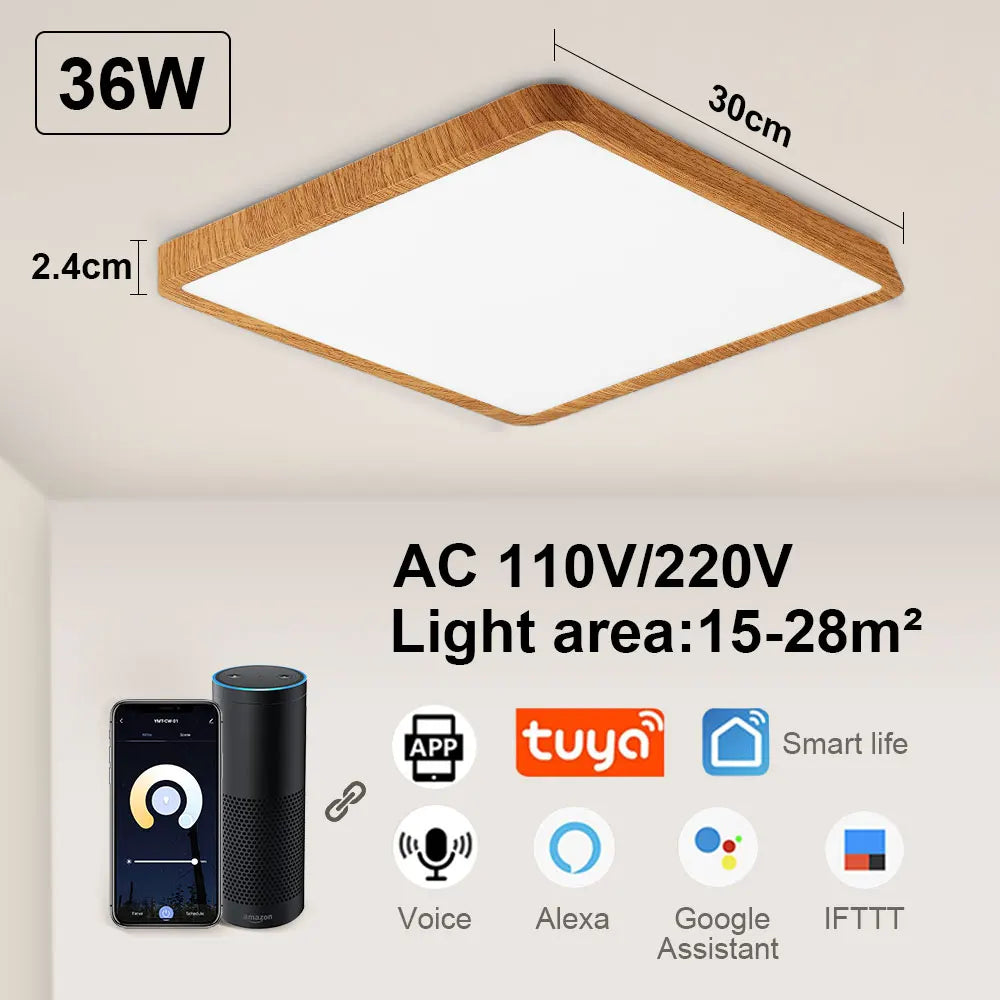 Tuya smart LED ceiling light with app and voice control, Alexa and Google compatible, remote control for living room and bedroom