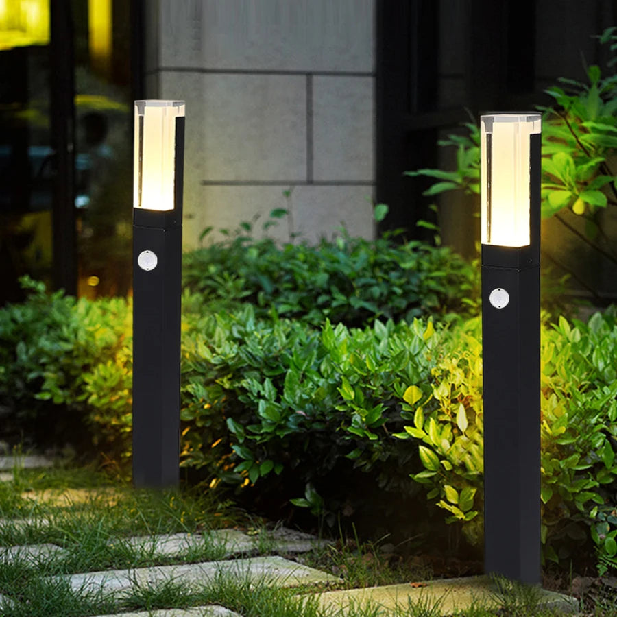 Outdoor waterproof motion sensor post light for garden