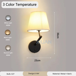 American vintage wall light with pleated LED switch